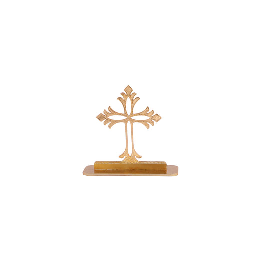 Elita Gold-Plated Finish in Brass Cross Car Dashboard Decorative Figurine, 6 cm, Modern Style, Brass
