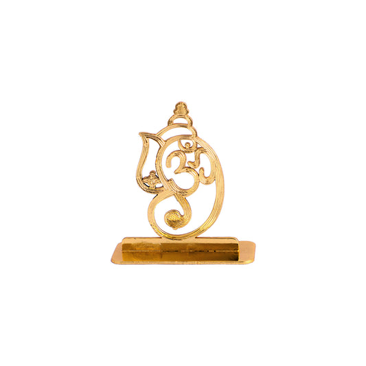Elita Gold Om Symbol Car Dashboard Ornament, Decorative Spiritual Auto Accessory Gold-Plated Finish in Brass