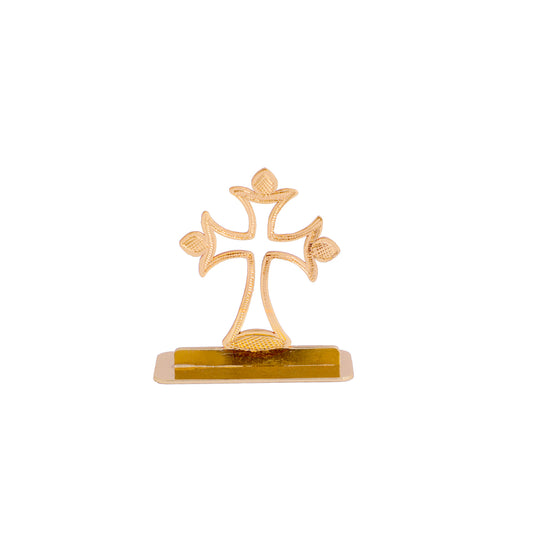 Elita Decorative Car Dashboard Cross Gold-Plated Finish in Brass Ornament, Gold Religious Symbol Display Stand