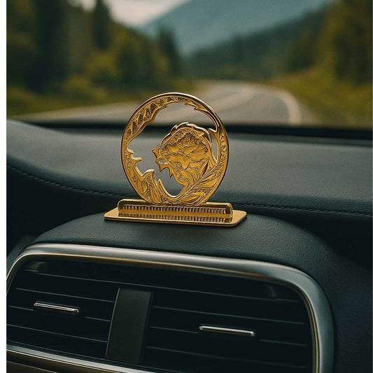 Elita Double Lion Car Dashboard Ornament Gold-Plated Finish in Brass