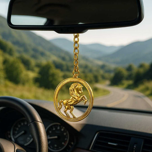 Elita Decorative Car Rearview Mirror Cross Pendant, Gold-Tone Chain, Gold-Plated Finish in Brass