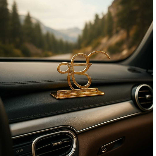 Elita Ek Onkar Design Car Dashboard Decorative Figurine, Gold-Plated Finish Brass, 6 cm