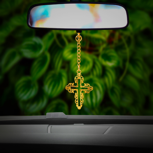 Elita Car Hanging Chirstian Cross JESUS in Brass Wth Gold Plated Dinish