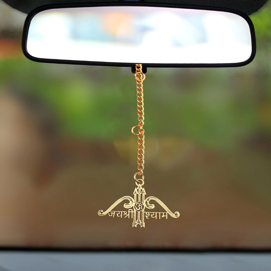Elita Decorative Car Rear View Mirror Hanging Ornament, Gold-Plated Finish Jai Shri Shyam, Chain Pendant Housewarming Gifts