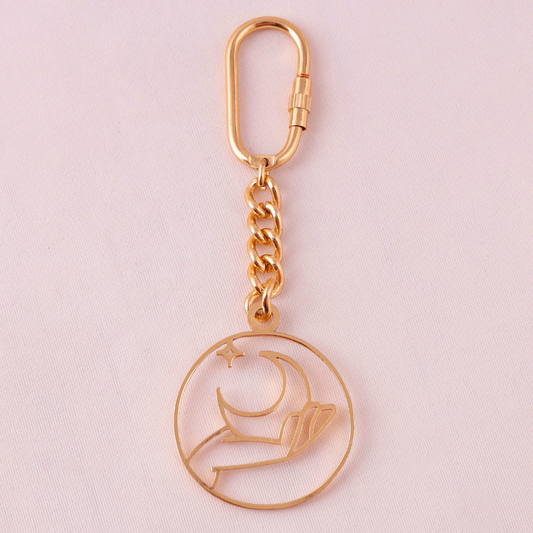 Elita Gold Moon and Star Keychain with Carabiner Clip, Decorative Chain Link Charm Brass with Gold-Plated Finish