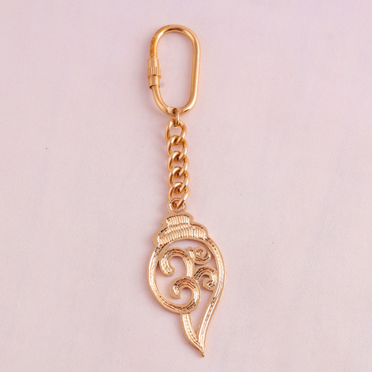 Elita Decorative Om Shank Keychain with Gold Plated Finish, Carabiner Clip and Chain Link Design Brass