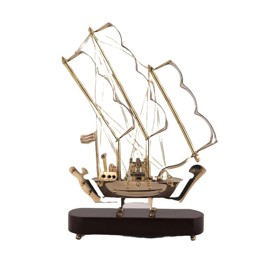Elita Decorative Sailing Ship Model with Stand, Gold Finish, 3-Mast Design