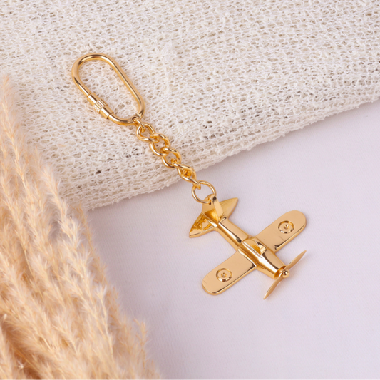 Elita Vintage Style Airplane Keychain, Gold-Tone, Decorative Aircraft Key Ring