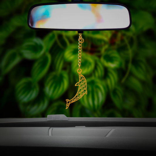 Elita Dolphin Fish Car Hanging Charm in Brass with Gold Plated Finish, Mirror Accessories