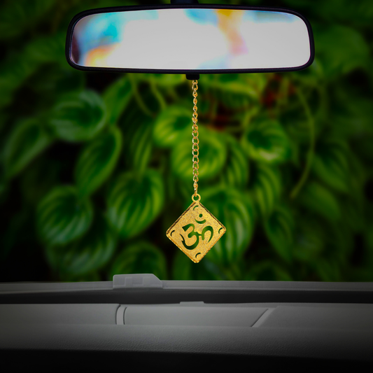 Elita Om Car Hanging Charm in Brass with Gold Plated Finish