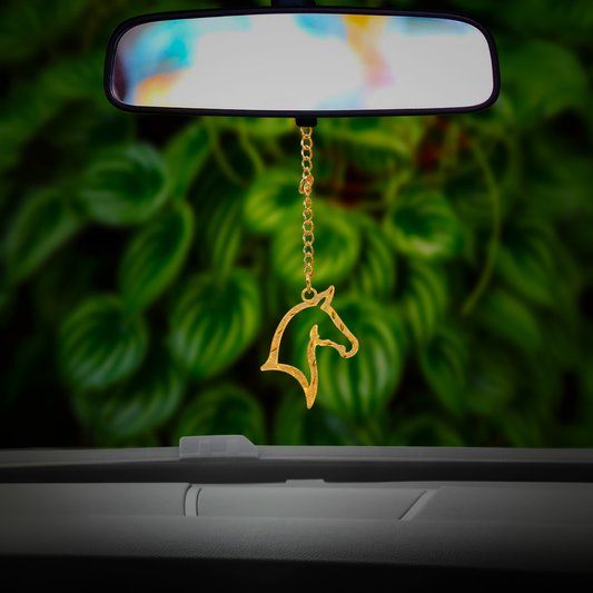 Elita Gold Horse Car Charm, Rearview Mirror Hanging Pendant, Gold-Plated Finish in Brass