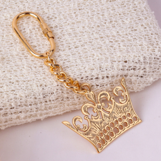 Elita Decorative Crown Keychain With Brass Gold-Tone Chain, Royal Design Charm With Gold Plated Finish