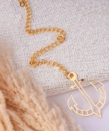 Elita Gold Plated Finish Brass Anchor Car Hanging with Chain, Nautical Design