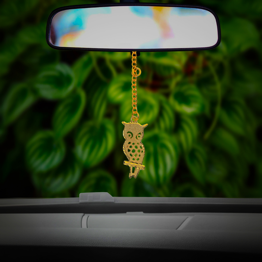 Elita Owl ullu Car Hanging Charm in Brass with Gold Plated Finish