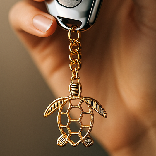 Elita Gold Plated Finish Turtle Keychain, Brass Chain Link Design, Ocean Marine Theme Accessory
