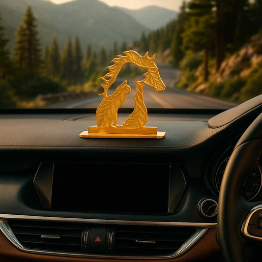 Elita Horse Design in Brass with Gold-Plated Finish Car Dashboard Ornament