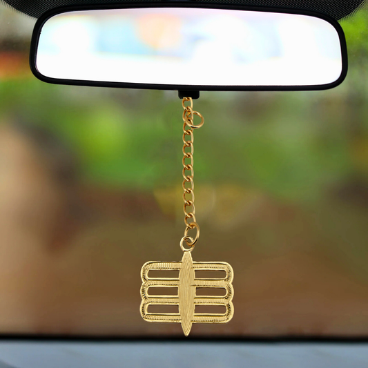 Elita Gold-Plated Finish in Brass Third Eye Car Hanging Rearview Mirror Charm, Decorative Chain Pendant