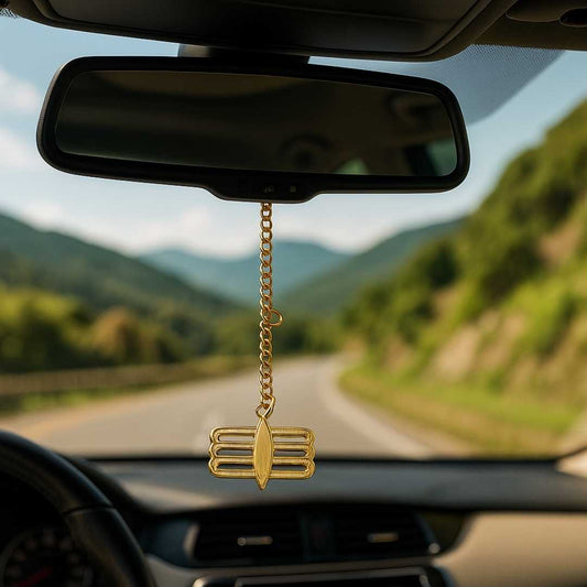 Elita Gold-Plated Finish in Brass Third Eye Car Hanging Rearview Mirror Charm, Decorative Chain Pendant