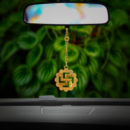 Elita Swastik Car Hanging in Brass with Gold Plated Luxury Swastik Design