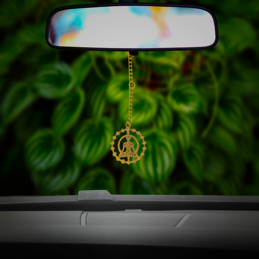 Elita Buddha Car Hanging Charm in Brass with Gold Plated Finish