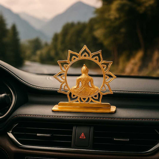 Elita Buddha Gold-Plated Finish in Brass Car Dashboard Decorative Figurine, 6 cm