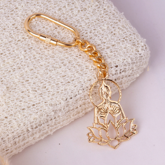 Elita Buddha Lotus Meditation Keychain, Gold-Plated Finish With Brass, Spiritual Charm Accessory