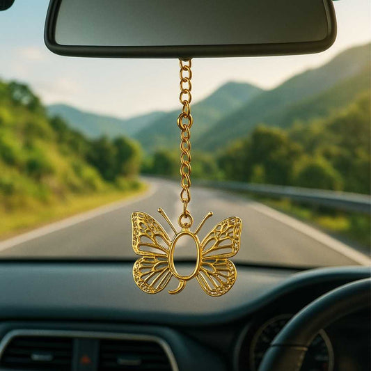 Elita Gold Butterfly Car Rear View Mirror Hanging Charm, Decorative Gold-Plated Finish in Brass