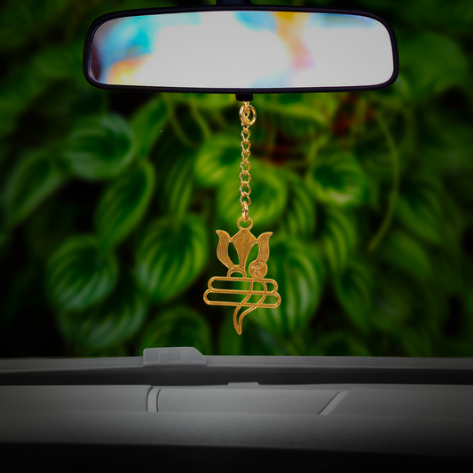 Elita Car Hanging Shiva Icon, Ganesha Lotus Flowers Luxury Design in Brass with Gold Plated