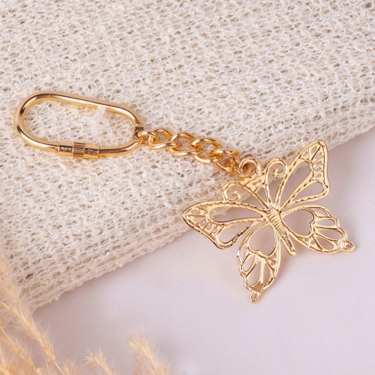 Elita Gold Butterfly Keychain, Decorative Brass Chain Charm, With Gold Plated Finish