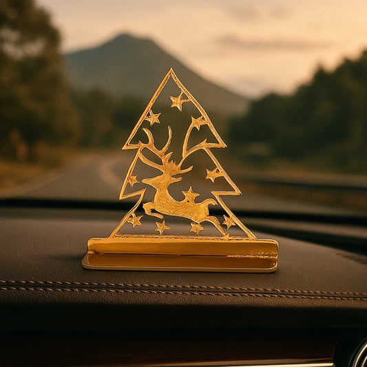 Elita Christmas Tree Gold-Plated Finish in Brass Car Dashboard, Dashboard Decoration
