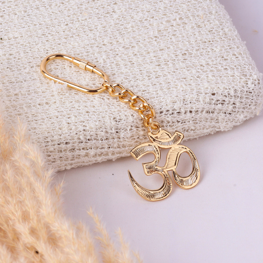 Elita Om Symbol Keychain, Gold Plated Finish Chain with Religious Charm, Spiritual Accessory