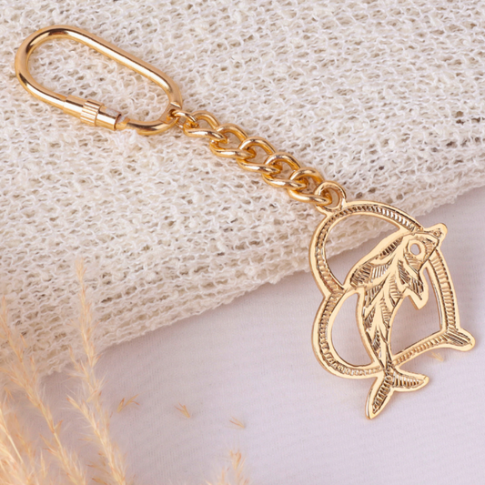 Elita Decorative Dolphin Keychain with Gold Chain, Brass Carabiner Clip, Golden With Gold Plated Finish