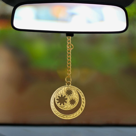Elita Decorative Car Rearview Mirror Hanging Ornament, Gold-Plated Finish in Brass