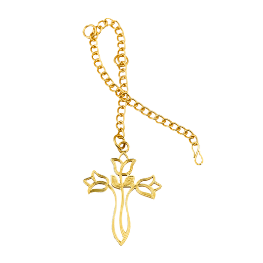 Elita Decorative Cross Car Rearview Mirror Cross Pendant, Gold-Tone Chain, Gold-Plated Finish in Brass