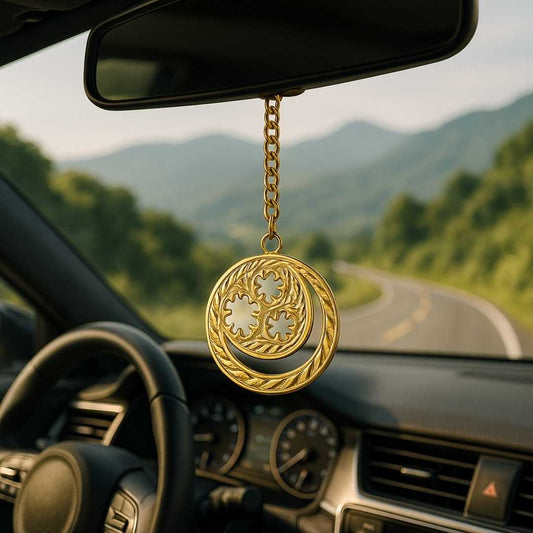 Elita Decorative Car Rearview Mirror Hanging Ornament, Gold-Plated Finish in Brass