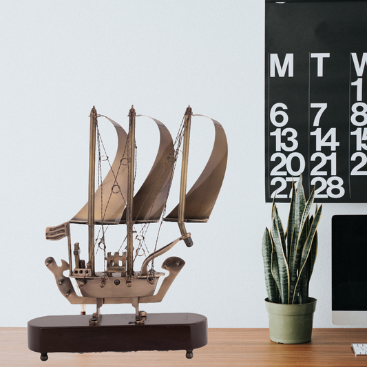 Elita Decorative Sailing Ship Model, Bronze Finish, Wooden Base, Maritime Home Decor SK 00-SA