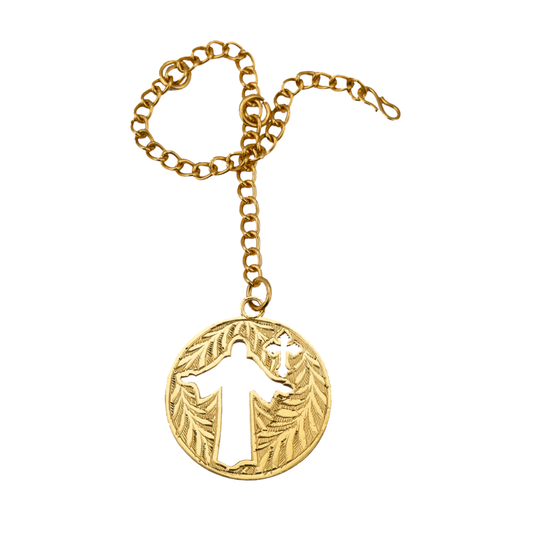 Elita Decorative Cross Car Rearview Mirror Cross Pendant, Gold-Tone Chain, Gold-Plated Finish in Brass