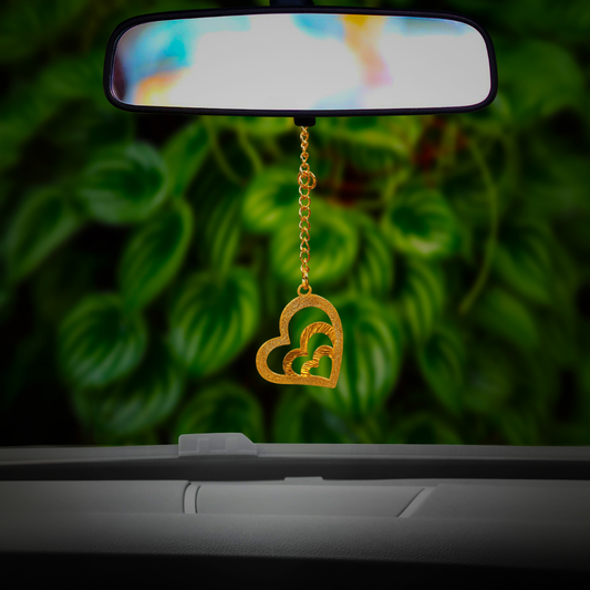 Elita Triple Heart Car Hanging in Brass with Gold Plated