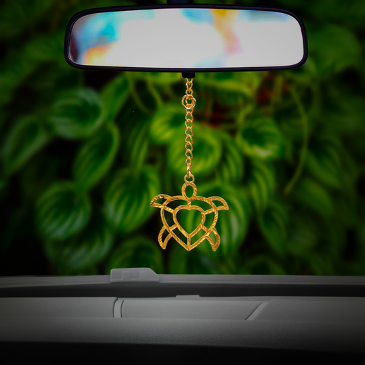 Elita Turtle in Heart Car Hanging in Brass with Gold Plated