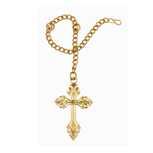 Elita Decorative Cross Car Rearview Mirror Cross Pendant, Gold-Tone Chain, Gold-Plated Finish in Brass