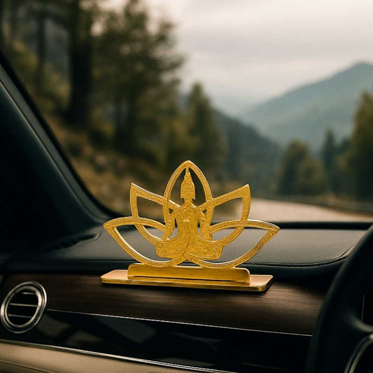 Elita Buddha Design Car Dashboard Decorative Figurine, Gold-Plated Finish Brass, 6 cm