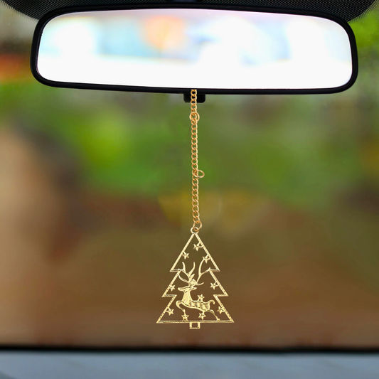 Elita Christmas Tree Car Rear View Mirror Hanging Ornament, Gold Reindeer Design, Decorative Chain Housewarming Gifts