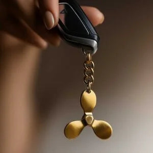 Elita Brass Propeller Keychain with Carabiner Clip, Gold-Toned Metal Chain