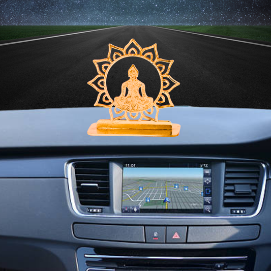 Elita Buddha Gold-Plated Finish in Brass Car Dashboard Decorative Figurine, 6 cm