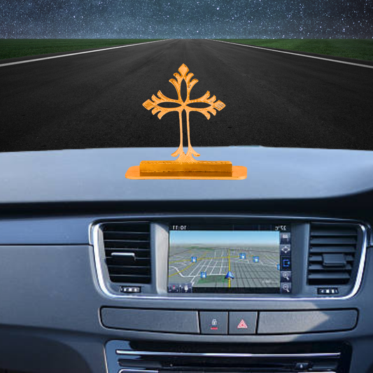 Elita Gold-Plated Finish in Brass Cross Car Dashboard Decorative Figurine, 6 cm, Modern Style, Brass