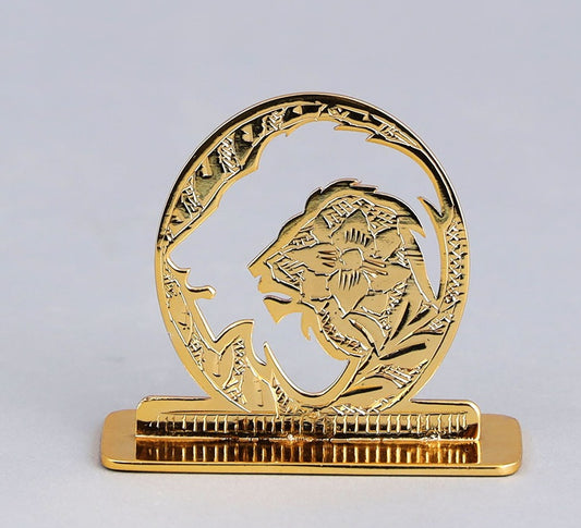 Elita Double Lion Car Dashboard Ornament Gold-Plated Finish in Brass