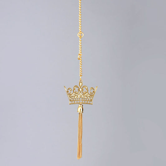 Elita British Crown Car Rearview Mirror Hanging Charm, Gold-Tone Chain, Decorative Car Accessory Couple Gifts