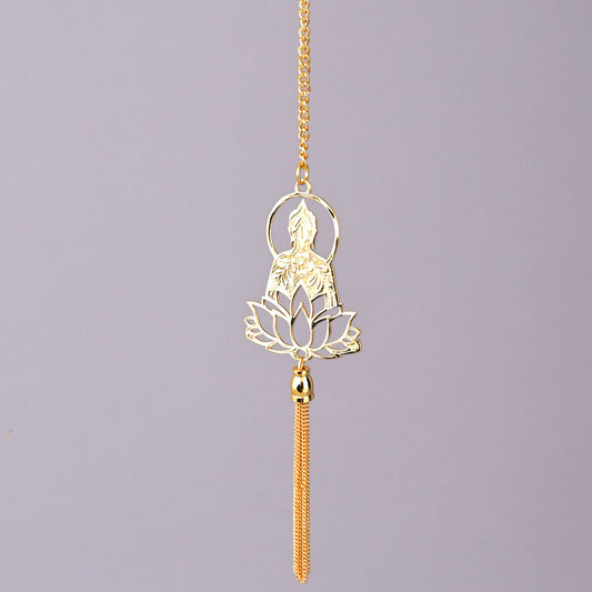 Elita Buddha Car Rearview Mirror Hanging Charm, Gold-Tone Chain, Decorative Car Accessory Religious Gifts