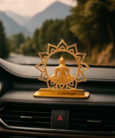 Buddha Gold-Plated Finish in Brass Car Dashboard Decorative Figurine, 6 cm