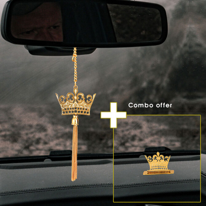 Car Dashboard and Car Hanging Britis Crown in Brass With Gold Plated Combo